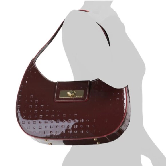 NWT ✅ ARCADIA Patent Leather Burgundy Crescent Hobo Bag #1119 ✨ NWT - Picture 2 of 4